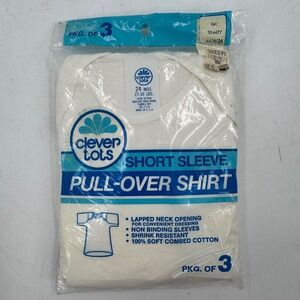 Vintage Clever Tots Short Sleeve Pull‎ Over Shirt 24 M Ivory Cotton 3 Pack  NOS